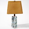 Martz Pottery and Teak Table Lamp with Woven Fiber Shade