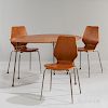 Arne Jacobsen for Fritz Hansen Egg Table and Three Stackable Plywood Chairs