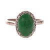 A Ladies 14K Bright Green Jade & Diamond Ring