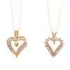 A Pair of Diamond Open Heart Pendants in Gold