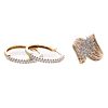 A Pair of Diamond Hoops and Cluster Ring in Gold