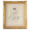 Jules Pascin. "Femme Assise," watercolor on paper