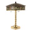 Arts and Crafts brass and leaded glass table lamp