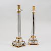 Pair if Neoclassical Style Brass-Mounted Glass Candlesticks