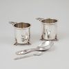 Two Georg Jensen Spoons and a Pair of Jensen Style Condiment Holders