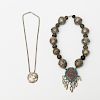 Silver Beaded Pendant Necklace and a Silver Necklace with Charm