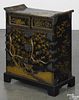 Oriental black lacquer cabinet, ca. 1900, with brass mounts