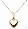 14 K yellow gold heart pendant with a 16'' chain, marked BG, in a J. E. Caldwell box, 0.5 dwt.