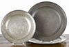 Three English pewter chargers, 18th/19th c., largest - 18 1/4'' dia.