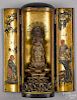 Japanese lacquered traveling shrine or Zushi, 19th c., the gilt interior painted with wise men