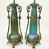 Pr Loetz Sea Urchin Art Nouveau Art Glass Lamps