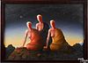 Elling Reitan Norwegian, b. 1949), oil on canvas depicting three women in a night scene