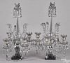 Pair of crystal candelabra, early 20th c., with crescent finials and four candle arms