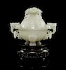 A Carved Jade Censer and Cover Height 5 1/2 inches (without stand).