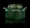 A Spinach Jade Hand Warmer Height 3 1/2 x width 6 inches.