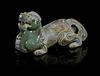 A Carved Celadon Jade Figure of Qilin Length 6 1/4 inches.