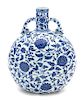 A Blue and White Porcelain Moon Flask Height 11 1/2 inches.
