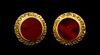 A Pair of 18 Karat Gold and Carnelian Earclips Diameter 1 1/4 inches.