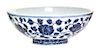 A Blue and White Porcelain Bowl Height 4 1/4 x diameter 11 1/8 inches.
