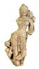 A Carved Sandstone Figural Group of Devi and Attendant, Rajasthan Height 36 inches.