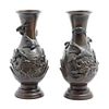 A Pair of Japanese Bronze Vases Height 12 inches.