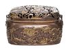 A Japanese Copper Handwarmer Height 3 x width 5 1/2 x depth 3 7/8 inches.