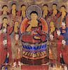 A Korean Buddhist Painting Height 53 1/2 x width 52 inches.