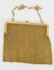 14 karat gold mesh handbag with amethyst clasp, initialed: SHR, marked: MRS. D. H. Rowe Pittsburgh. 
189 grams