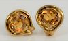 Pair of Cartier 18 karat gold and citrine earrings, pierced style with clips.