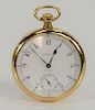 Patek Philippe 18 karat gold open face pocket watch, made for Tiffany & Co., monogrammed. 
47 mm