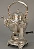 Gorham sterling silver hot water pot on stand with replaced burner with tea strainer, seller T. Kirkpatrick, N.Y. 
height 12 1/4 inc...