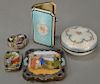 Five enameled silver boxes to include one with hinged lid with 1980's Christie's labels