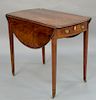 George III mahogany dropleaf Pembroke table, 
with one drawer on square tapered legs, 19th century. 
height 29 inches, open: 34" x 41"