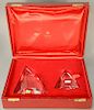 Two part Steuben lot "Close to the Wind" by Lloyd Atkins, two-piece crystal sculpture, model 1068, in original box. 
height 8 inches...
