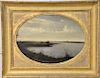Gideon Elden Bradbury (1833-1904), 
oval oil on panel, 
"A View of Boston Harbor from the South", 
having two Vose Galleries labels ...
