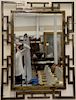 Philip and Kelvin LaVerne mirror,  rectangular patinated bronze framed beveled glass mirror, etched lower right corner on front: Phi...