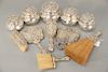 Eleven piece Howard & Co. sterling silver dresser set, 
English King Pattern to include five covered silver powder jars (four with o...