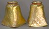 Pair of Quezal quilted square form shades,  gold aurene, signed on top: Quezal. height 4 5/8 inches