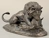 Antoine-Louis Barye (1795 - 1875),  bronze,  Lion and Boar on oval base,  signed on base: Barye,  originally from Stuart Pivar Collection, br...