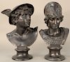 Pair of Wedgwood black basalt busts, 
Mercury and Minerva raised on socle, impressed Wedgwood on back of each bust and on base. 
hei...