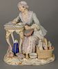 19th century Meissen figure of a seated woman writing in a ledger, marked with blue cross swords, Gilman Collamore & Co., New York l...