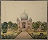 Ruse & Turners, 
watercolor, 
Taj Mahal, 
finely painted landscape and mosque, 
Ruse and Turners 1827 watermark, 
unsigned, 
7 1/4" ...