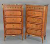 Pair of Louis XV style marble top lingerie chests, 
gilt bronze mounts, 20th century (marbles do not match). 
height 46 1/4 inches, ...