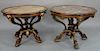 Pair of Pottier & Stymus, Renaissance Revival rosewood tables, 
inset marble tops with inlaid and gilt metal mounts, surrounds with ...
