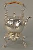 Hester Bateman silver hot water kettle,  on stand with warmer, circa 1770, with light chasing set on base with three scallop shell feet