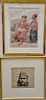 Group of six Orientalist paintings, all 19th/20th century to include: 
(1) Young Girl wearing red with jewelry; 
(2) portrait sketch...