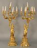 Pair of Louis XV style gilt bronze figural seven light candelabra, each with partially clad woman standing on column base. height ...