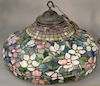 Victorian leaded hanging shade with flowers. 
height 27 inches, diameter 17 inches