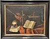 School of Harmen Van Steenwyck (1612 - 1660), 
oil on canvas, 
Vanitas Still Life, 
17th century, 
unsigned, 
plaque reads: Harmen V...