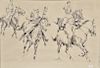 Ismail Gulgee (1926-2007), pen, ink, and marker on paper, "Polo Players 1969", signed and dated lower right: Gulgee 69, 36" x 50"